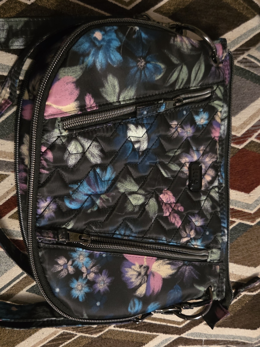 Floral Quilted Crossbody Bag - Black/Purple Blue